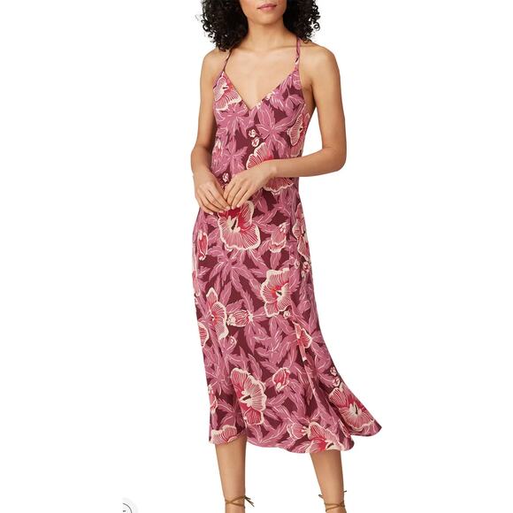 Equipment Pink Silk Midi Slip Dress Size 14 Hawaiian Vacation Designer $425